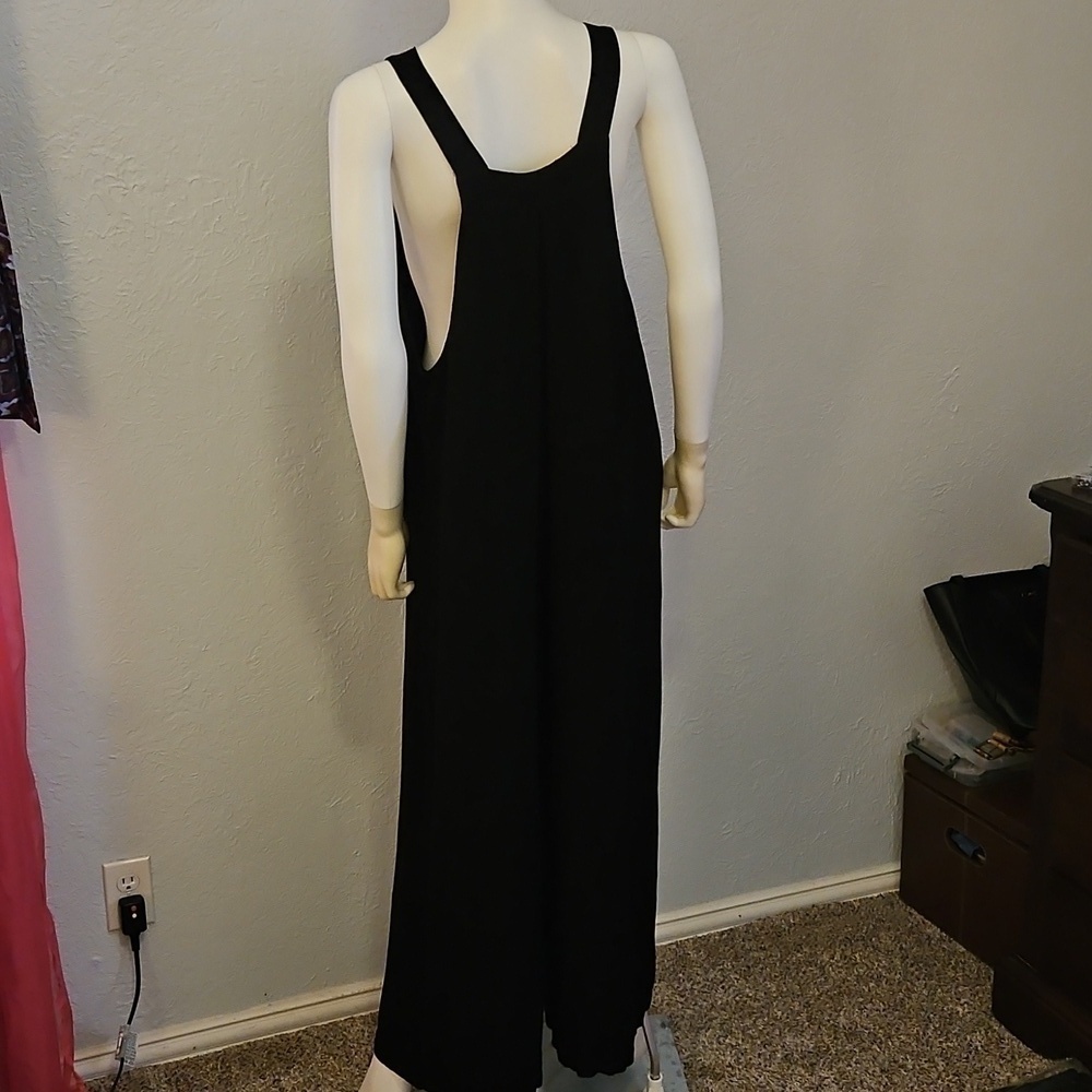 Vtg DACESLON Oversized Baggy Linen Blend Wide Leg Black Overall Jumpsuit - Picture 8 of 12